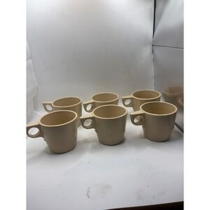 Vintage Dallas Ware Tan Melamine Coffee Mugs Set of 6 Stackable MCM C-45 USA